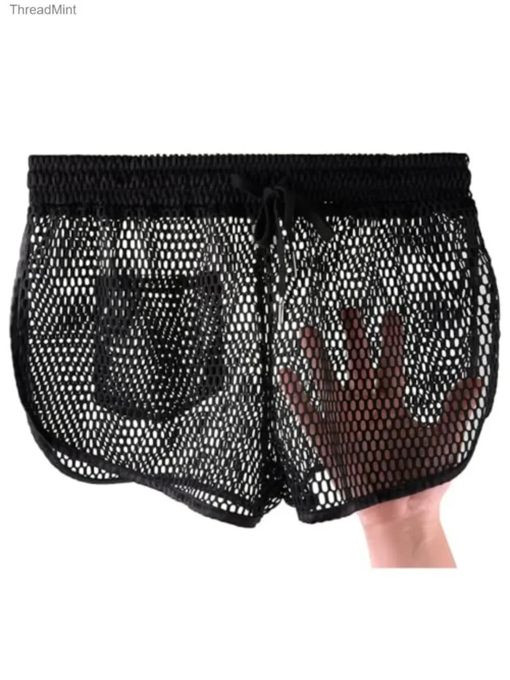 Men's Fishnet Mesh See Through Boxer Shorts with Drawstring